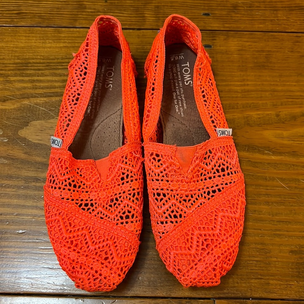 TOMS Neon Coral Lace Slip On